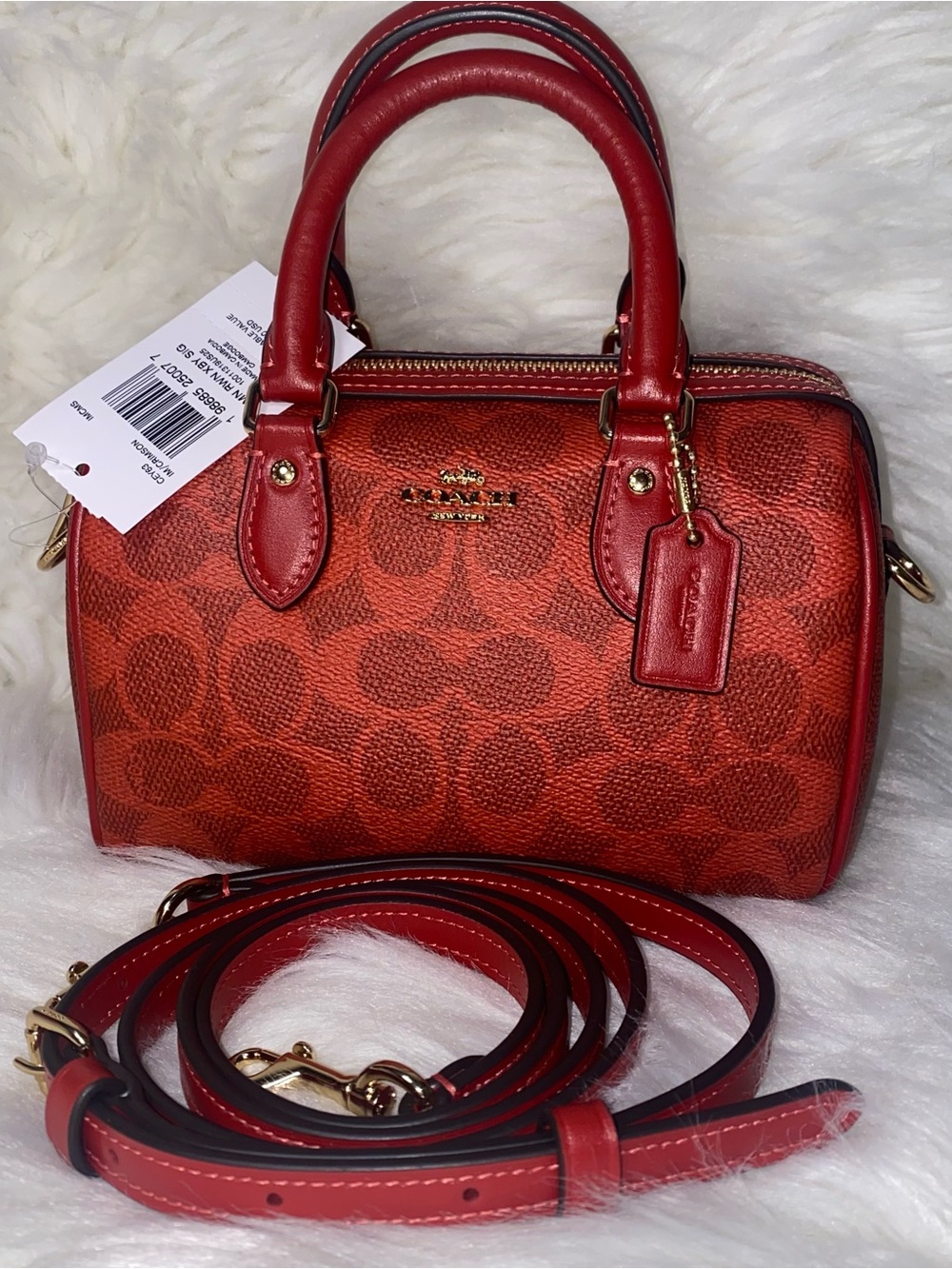 Coach purse Mini Rowan Crossbody Bag In Signature Canvas in Crimson color New